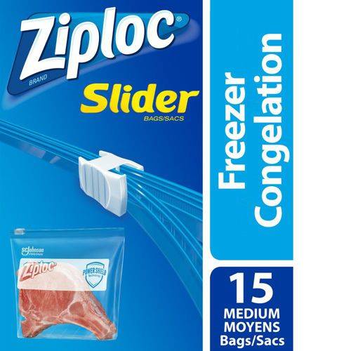 Ziploc sacs d'emballage à glissière moyens, powerguard (15 unités) - slider bags freezer medium powerguard (15 units)
