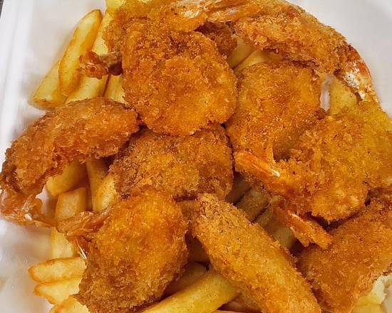 6 shrimp with fries one can soda
