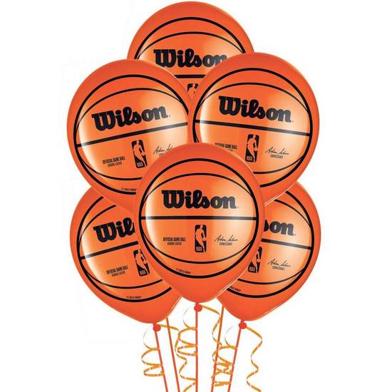 Uninflated 6ct, 12in, Orange Wilson Basketball Latex Balloons