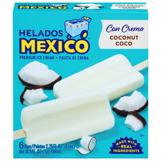 Helados Mexico Premium Coconut Coco Ice Cream Bars (6 ct)