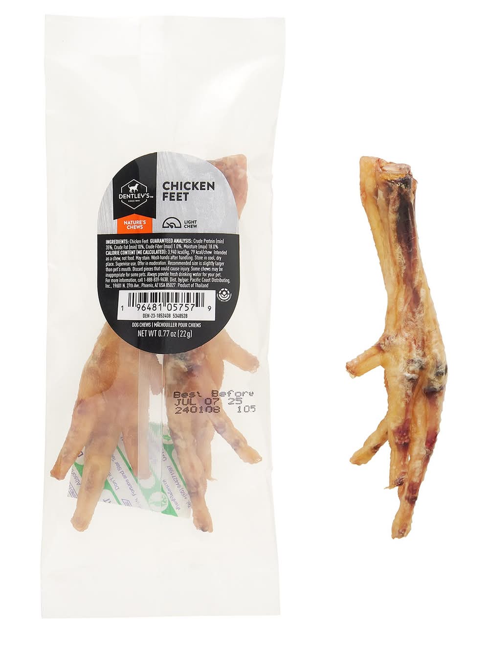 Dentley's Nature's Chews Chicken Feet Dog Chew .77 oz (Size: 2 Count)