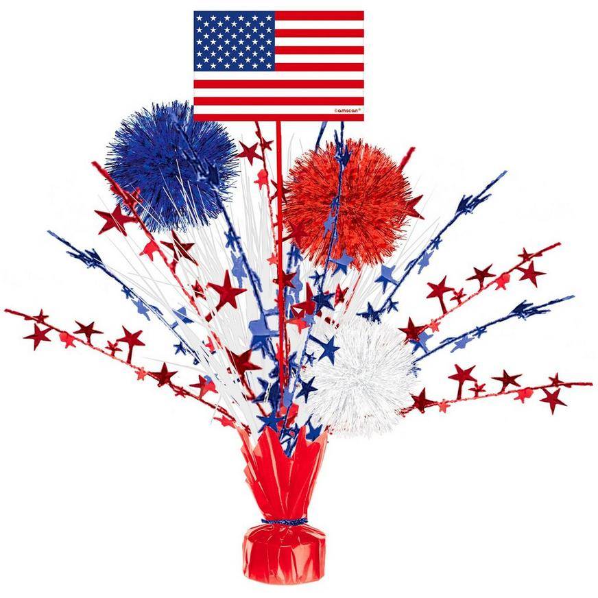 Party City Patriotic Burst Foil Cardstock Spray Centerpiece (18 in/red-white-blue)