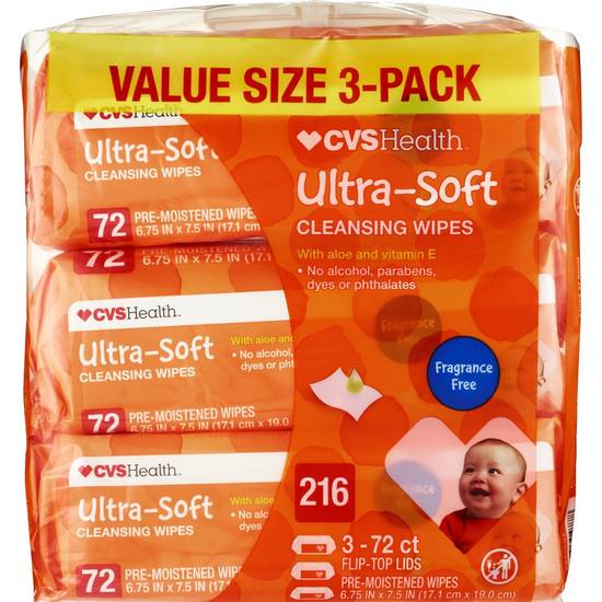 CVS Health Ultra Soft Cleansing Wipes Solo SoftPak, Unscented, 2 Pack, 192CT