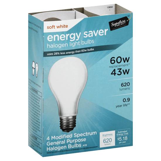 Signature Select 43w Energy Saver Halogen Light Bulbs A12 (4 bulbs)