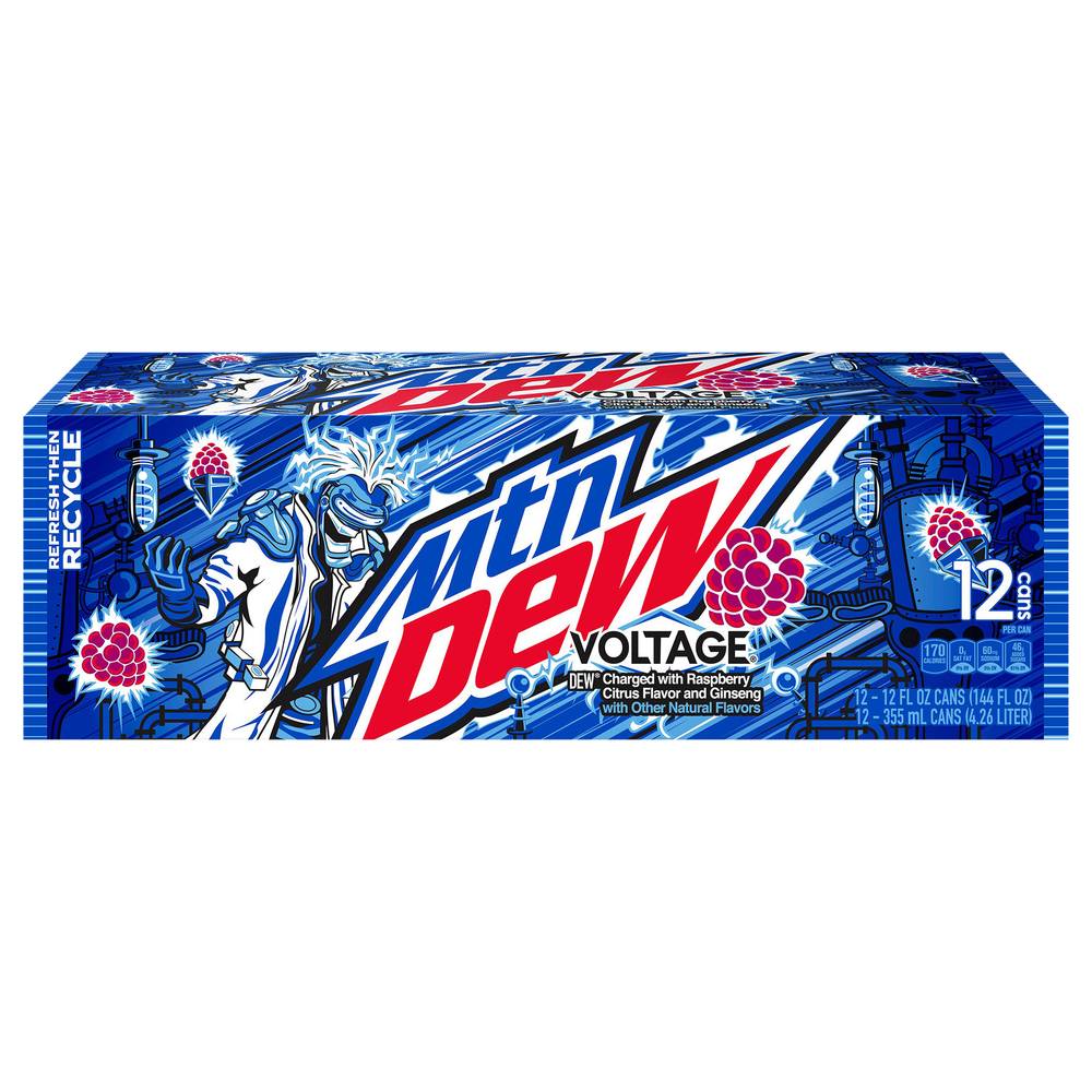 Mtn Dew Voltage Soda (12 ct, 12 fl oz) (raspberry citrus-ginseng)