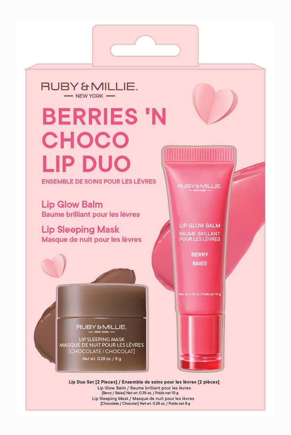 Ruby & Millie Lip Glow Balm and Lip Sleeping Mask, Berries-Choco (18 g, 2 ct)