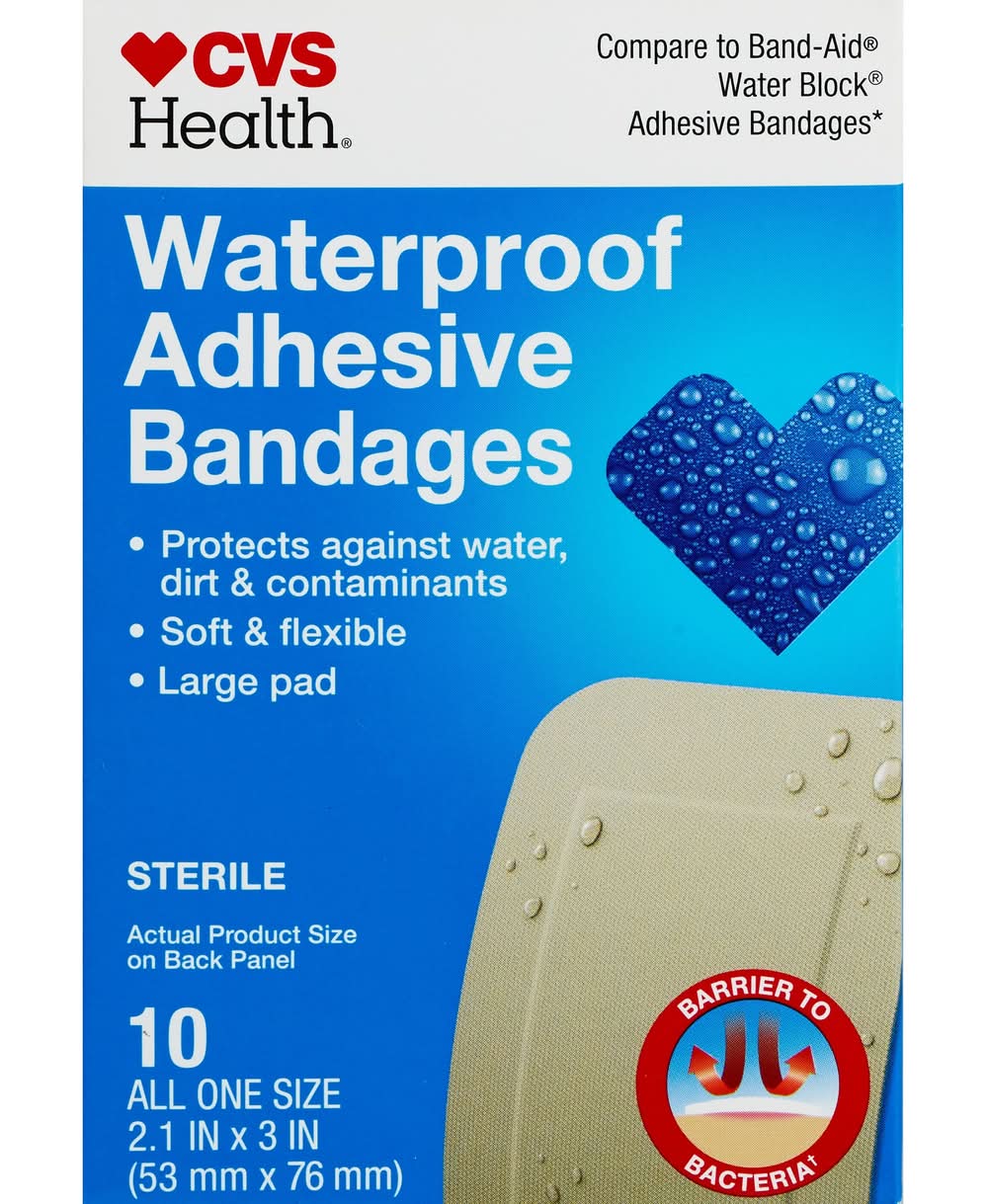 CVS Pharmacy Waterproof Adhesive Bandages, 2.1x3 in (10 ct)