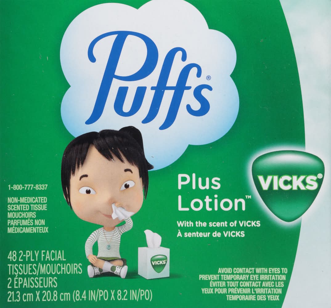 Puffs Plus Lotion 2 Ply Facial Tissues, Vicks, 8.4x8.2 in (48 ct)