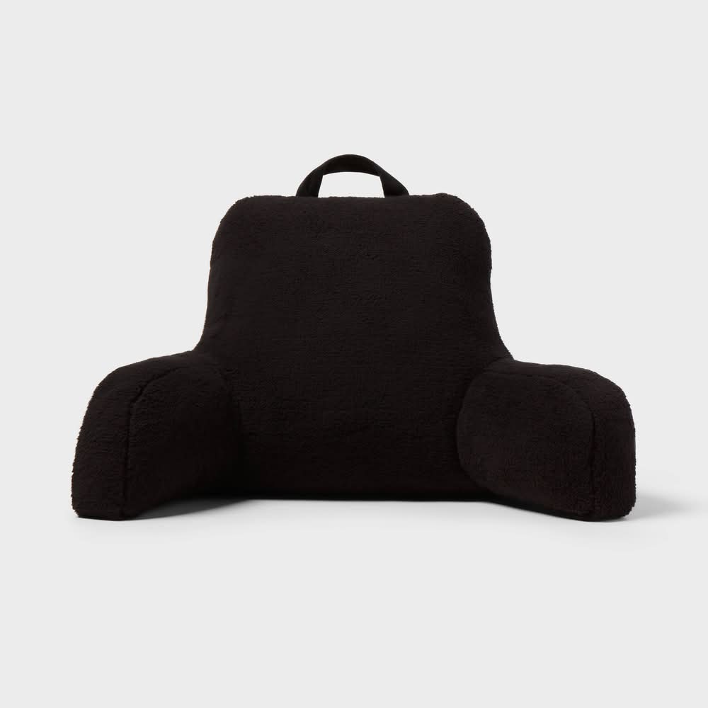 Room Essentials Faux Shearling Bed Rest Comfort Support Pillow, Black