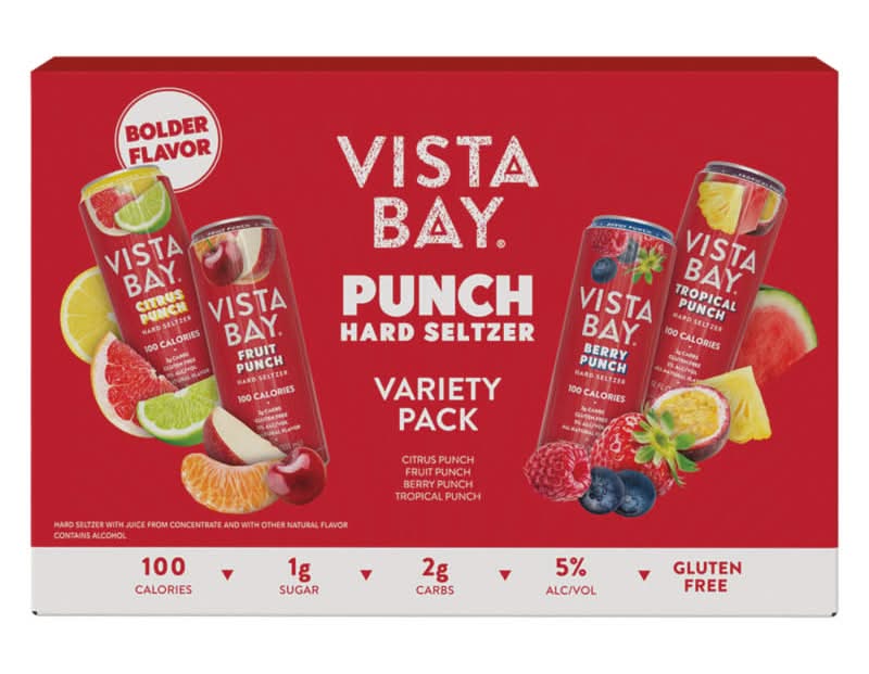Vista Bay Punch Hard Seltzer Variety pack, Citrus Punch-Fruit Punch-Berry Punch-Tropical Punch (12 x 12 fl oz)