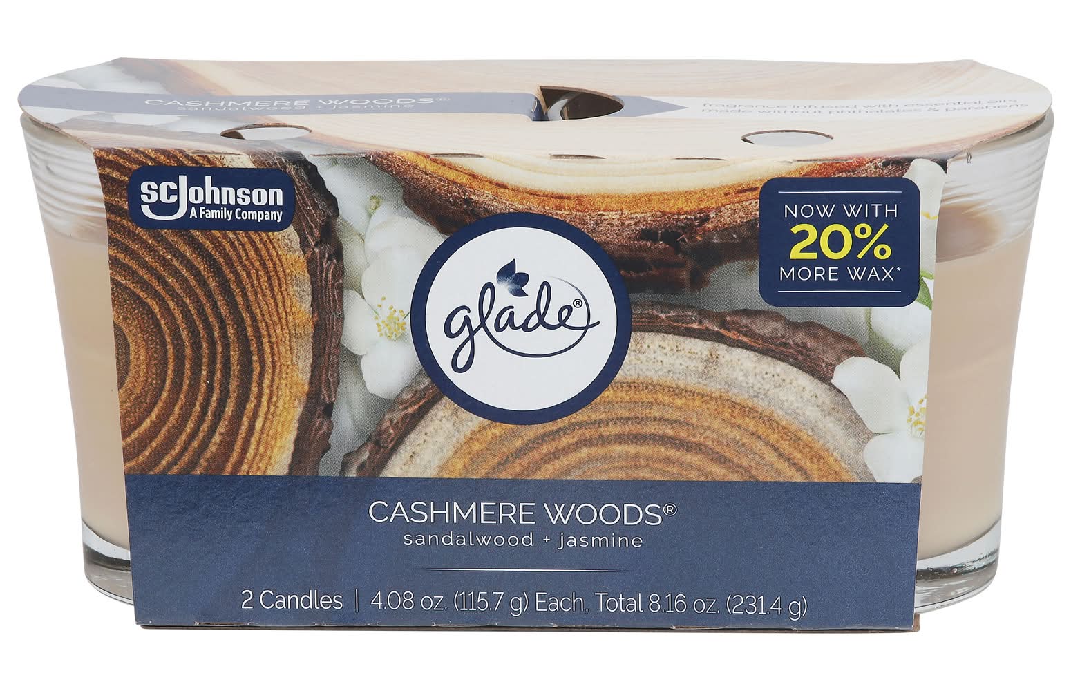 Glade Cashmere Woods Candles, Sandalwood & Jasmine (2 x 4.08 oz)