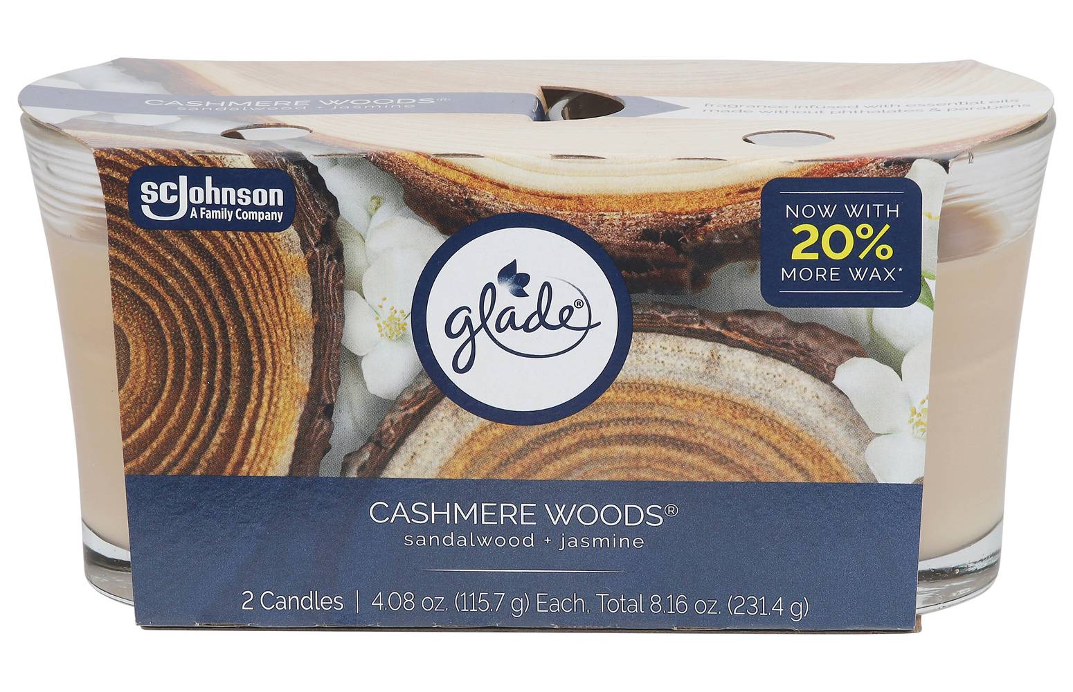 Glade Cashmere Woods Candles, Sandalwood-Jasmine (8.16 oz, 2 ct)