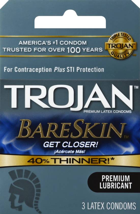 Trojan Bareskin Lubricated Latex Condoms (3 ct)