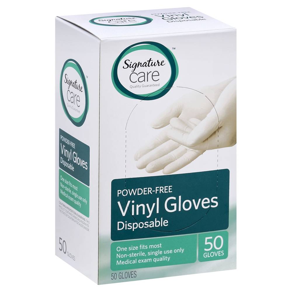 Signature Care Powder-Free Vinyl Disposable One Size Gloves (9.6 oz, 50 ct)