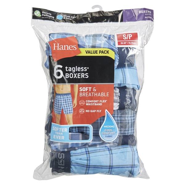 Hanes Men's Woven Boxers, Assorted, 6 Pack, Small