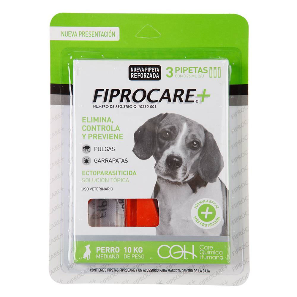 Fiprocare · Solución tópica ectoparasiticida para perro, Mediano (3 un)