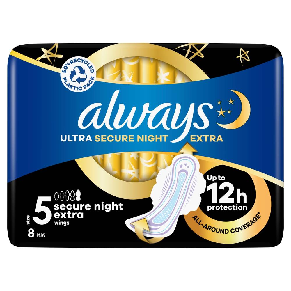 Always Size 5, Ultra Sanitary Secure Night Wings Pads (8 pack)