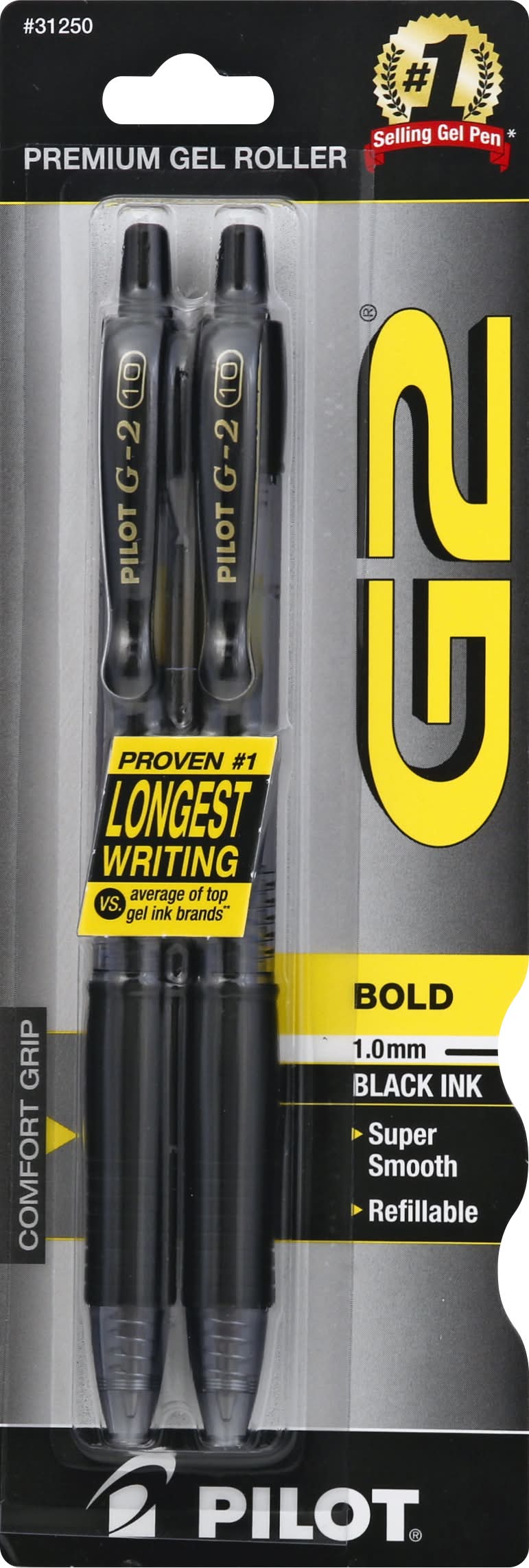 Pilot Premium Gel Ink Bold Point Pens, 1.0mm, Black (1.6 oz, 2 ct)