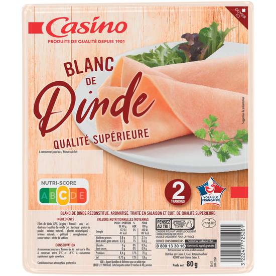 CASINO - Blanc de dinde - 2 tranches - 80g