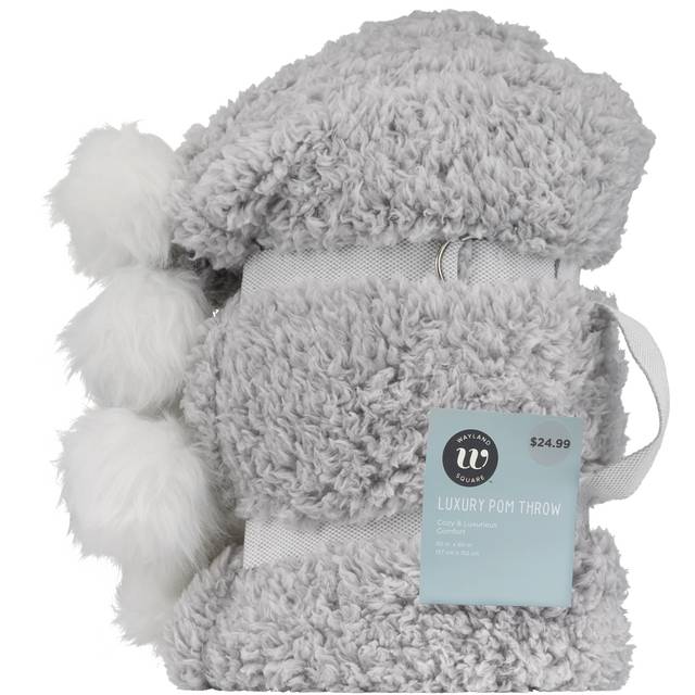 Back Prntd Sherpa Throw With Pompom