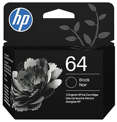HP 64 Black Standard Yield Ink Cartridge, Prints Up to 200 Pages (N9J90AN#140)