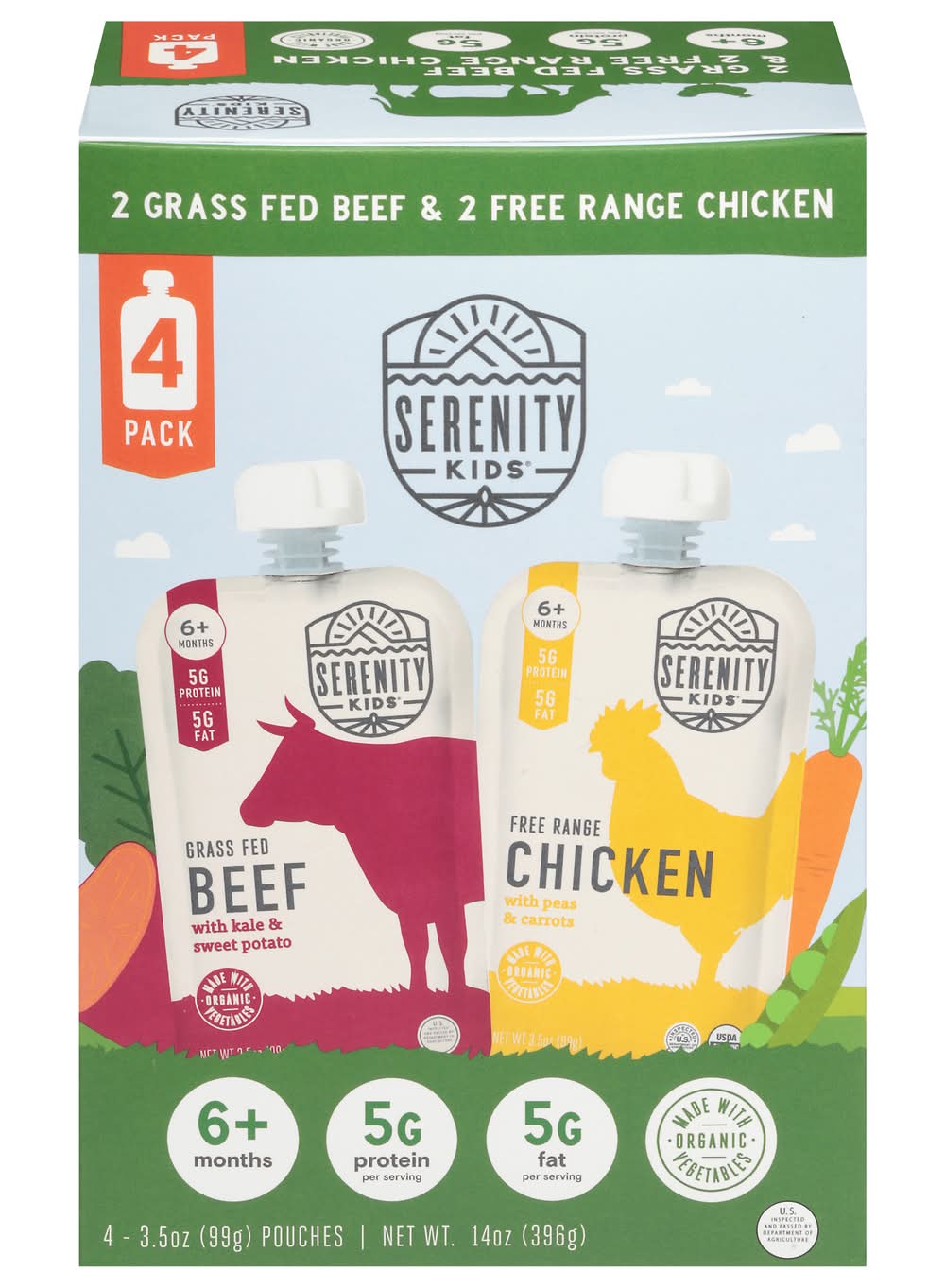 Serenity Kids Organic Vegetables Baby Food For Ages 6m+ (4 x 3.5 oz)