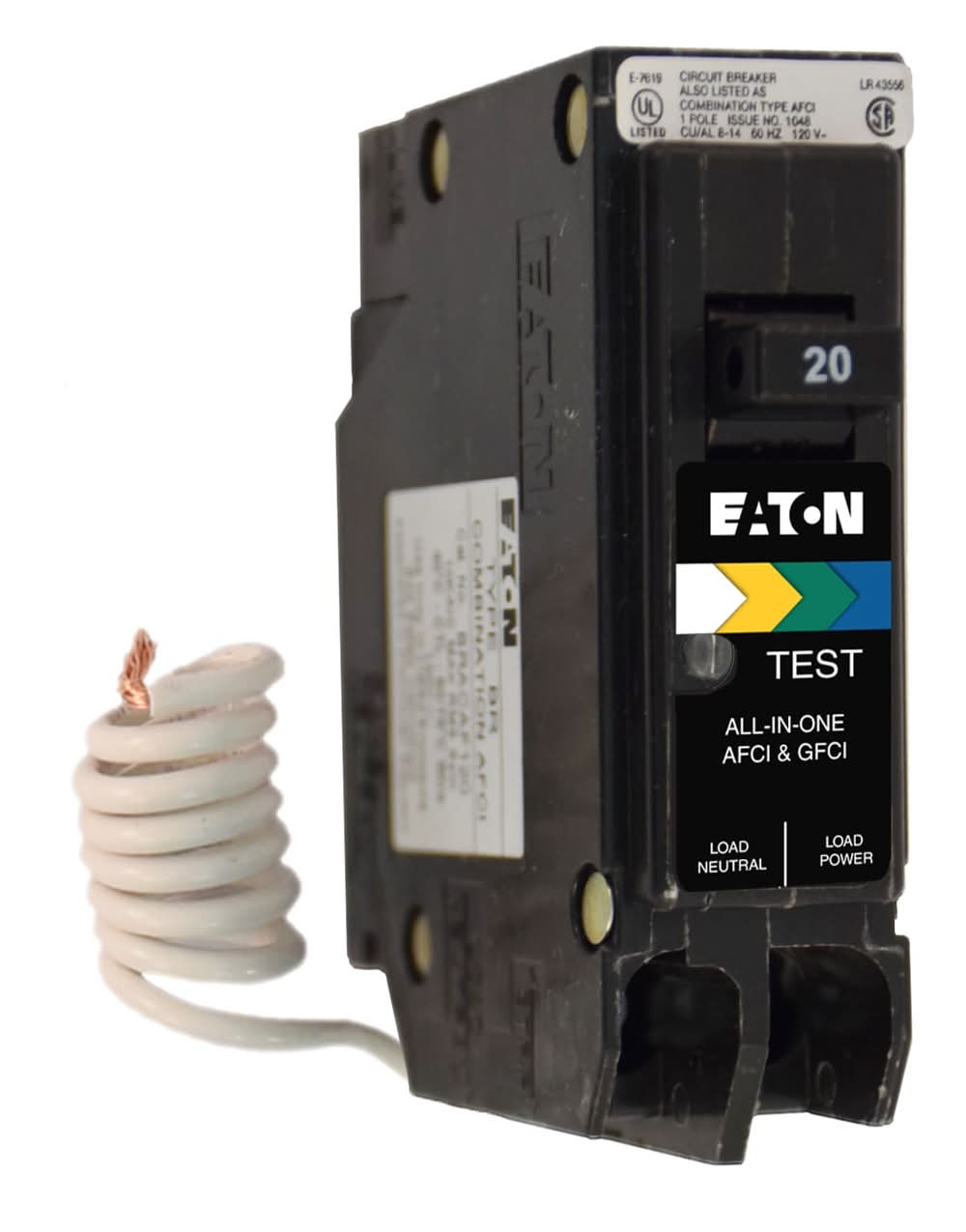 Eaton Type BR 20-amp 1 -Pole Dual function AFCI/GFCI Circuit Breaker
