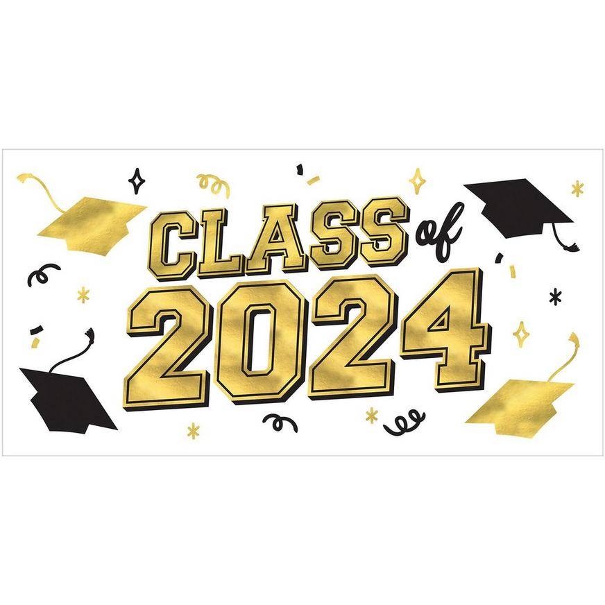 Party City Class Of 2024 Graduation Plastic Banner (65'' in x 33.5'' in/gold)