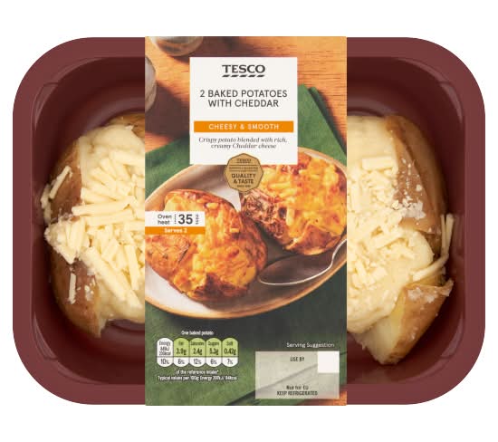 Tesco Baked Potatoes With Cheddar (2 pack)