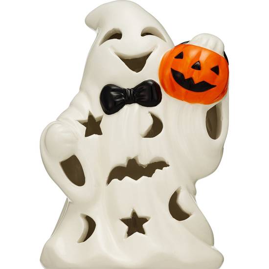 Light Up Ceramic Smiling Ghost with Pumpkin