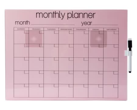 Dry Erase Monthly Planner 16in x 12in Pink