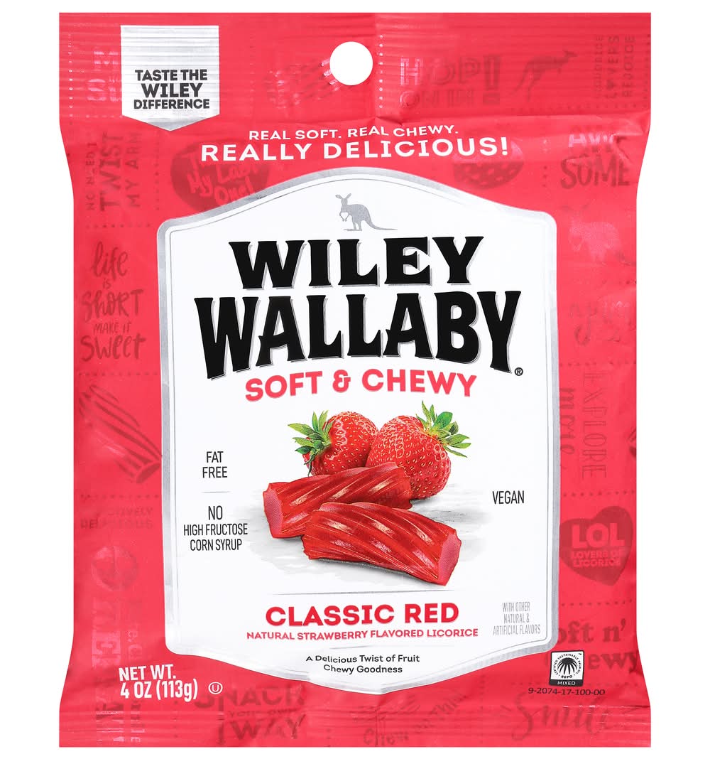 Wiley Wallaby Soft & Chewy Classic Red Licorice, Artificially (4 oz)