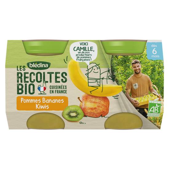 Blédina - Compotes bébé bio pomme banane kiwi dès 6 mois (2 pièces)