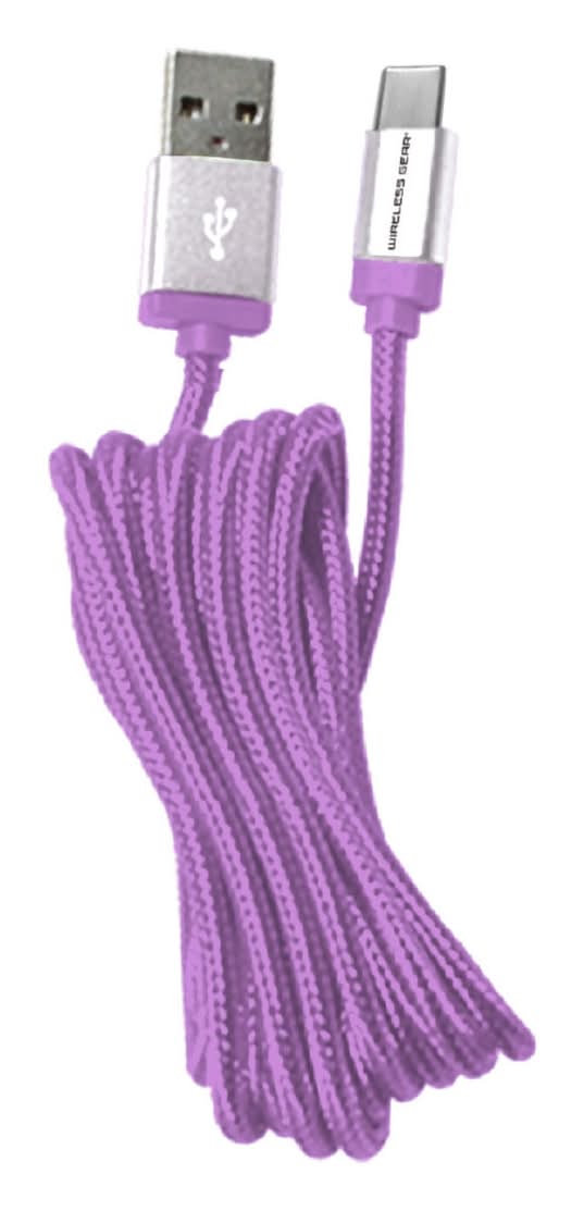 Wireless Gear Fabric Usb C Type Cable, 6 ft, Purple