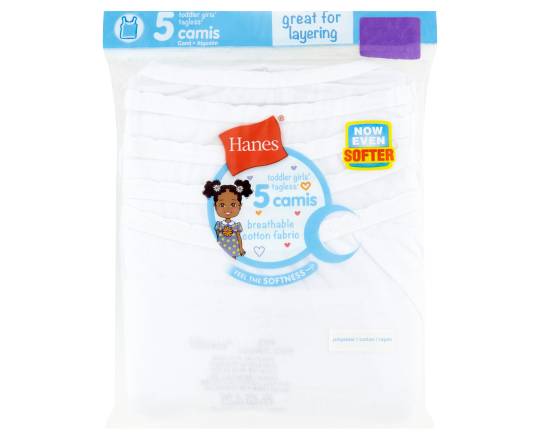 Hanes Toddler Girls Tagless Camis, 4T, White (5 ct)