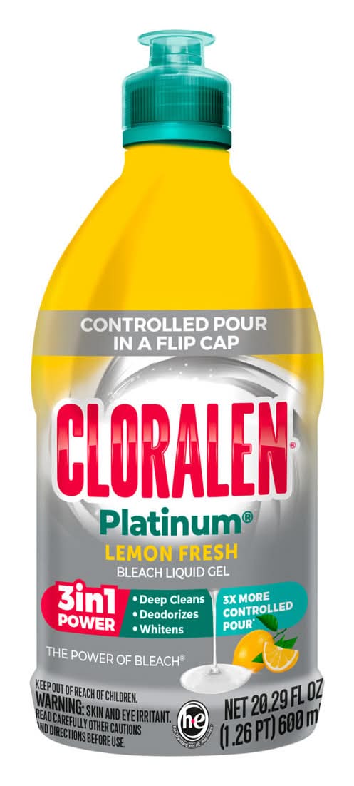 Cloralen Platinum 3-in-1 Power Bleach Liquid Gel, Lemon Fresh (20.29 fl oz)