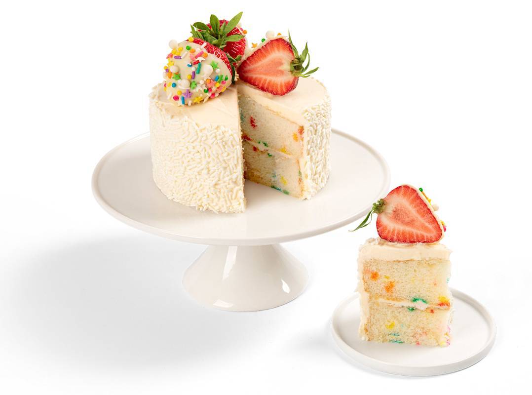 Vanilla Confetti Cake with Dipped Berries