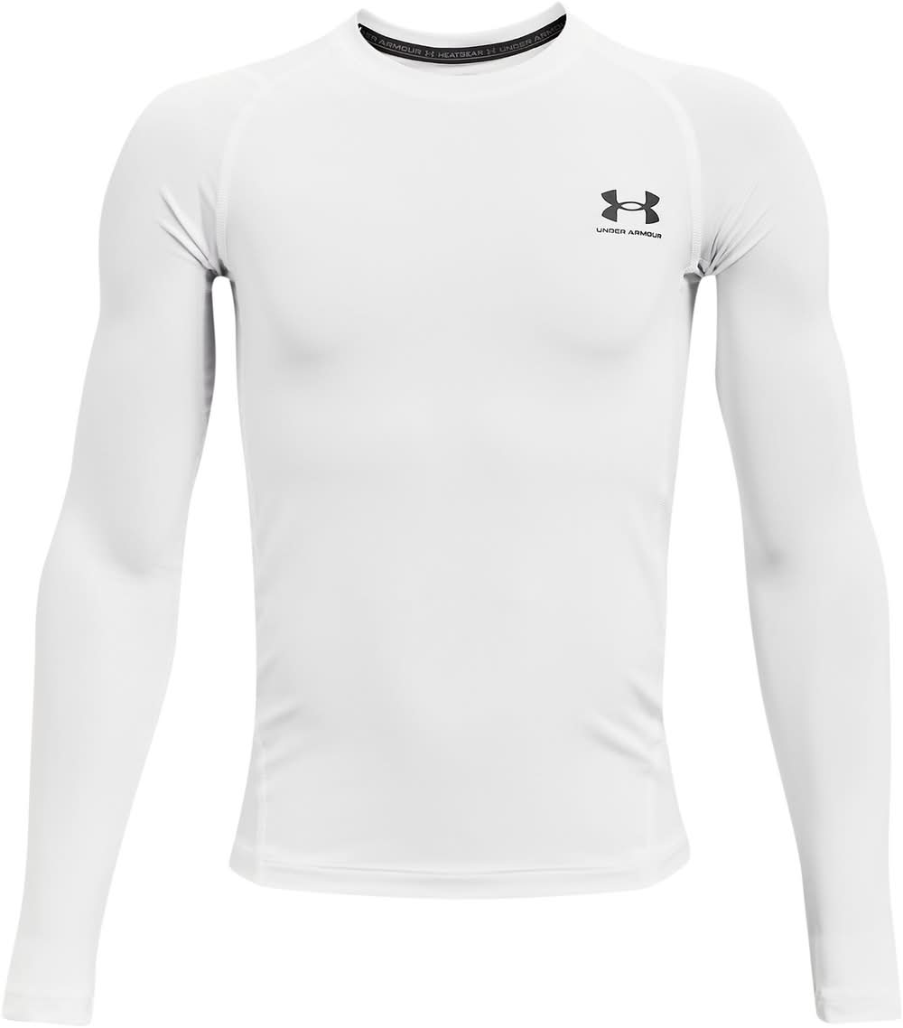 Under Armour Boys' HeatGear Armour Long Sleeve Shirt (White/Black, M)