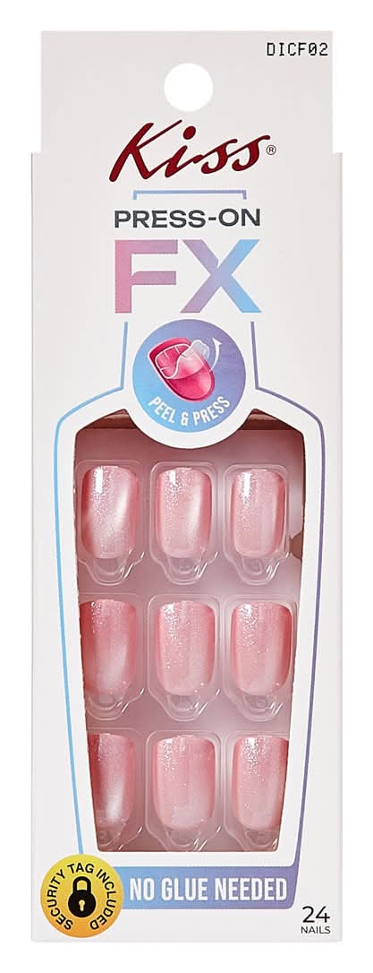 Kiss Press On Fx Fake Nails Drizzle A Little Pink Short Squoval 24 Ct