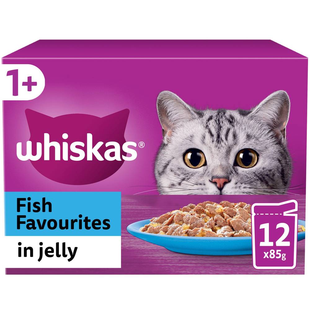 Whiskas 1+ Fish Favourites Adult Wet Cat Food Pouches in Jelly 12x85g