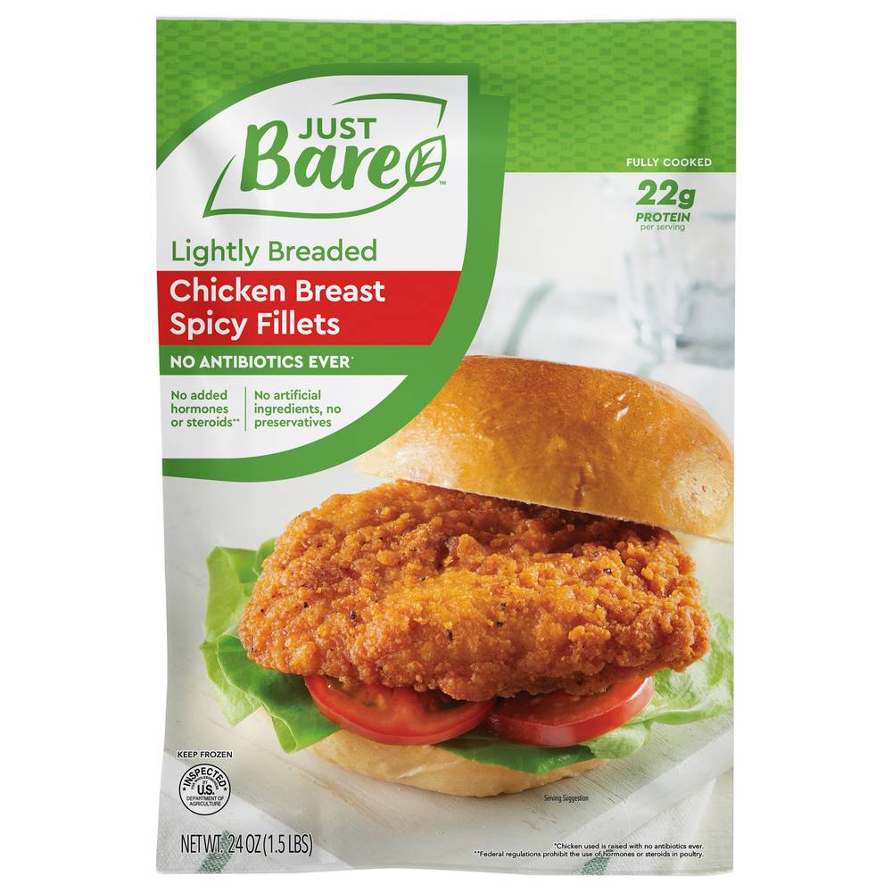 Just Bare Lightly Breaded Chicken Breast Spicy Fillets (1.5 lbs)