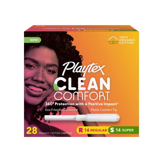 Playtex Clean Comfort Regular Super Organic Cotton Tampons (28 ct)