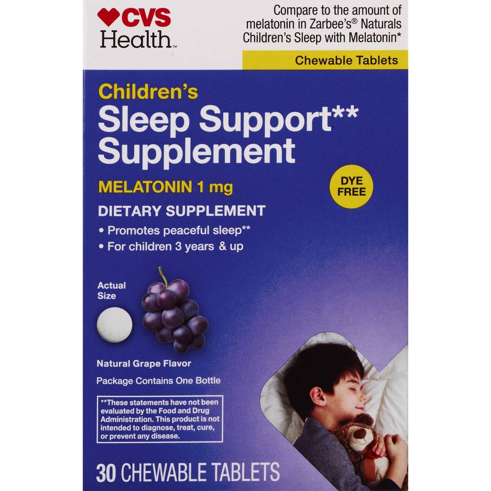 CVS Children's Sleep Support Supplement Melatonin 1mg Chewable Grape, 30CT