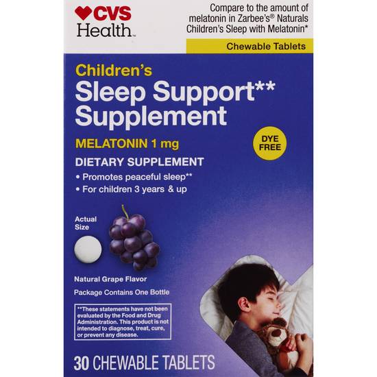 CVS Health Children's Sleep Support Supplement Melatonin 1 MG Chewable Tablet, Grape, 30CT