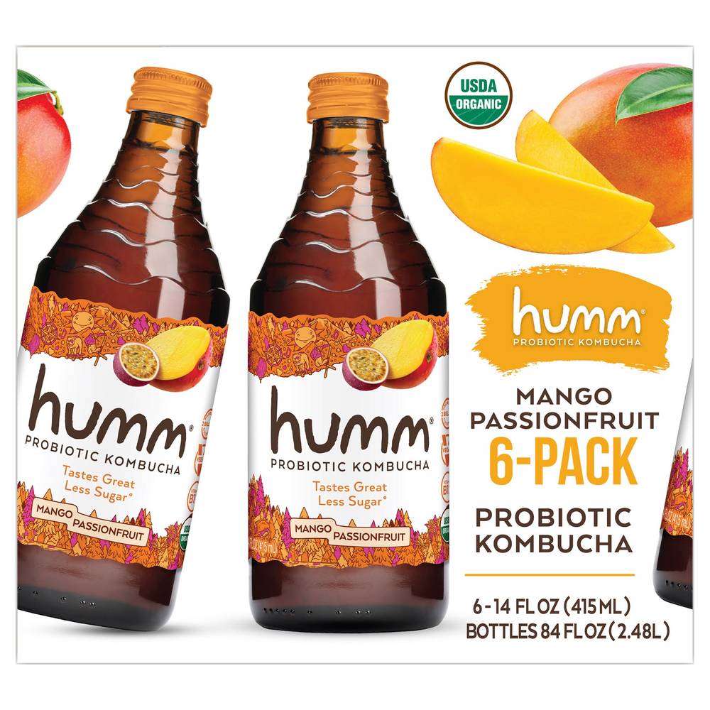 Humm Organic Kombucha Mango Passionfruit, 14 oz, 6-count