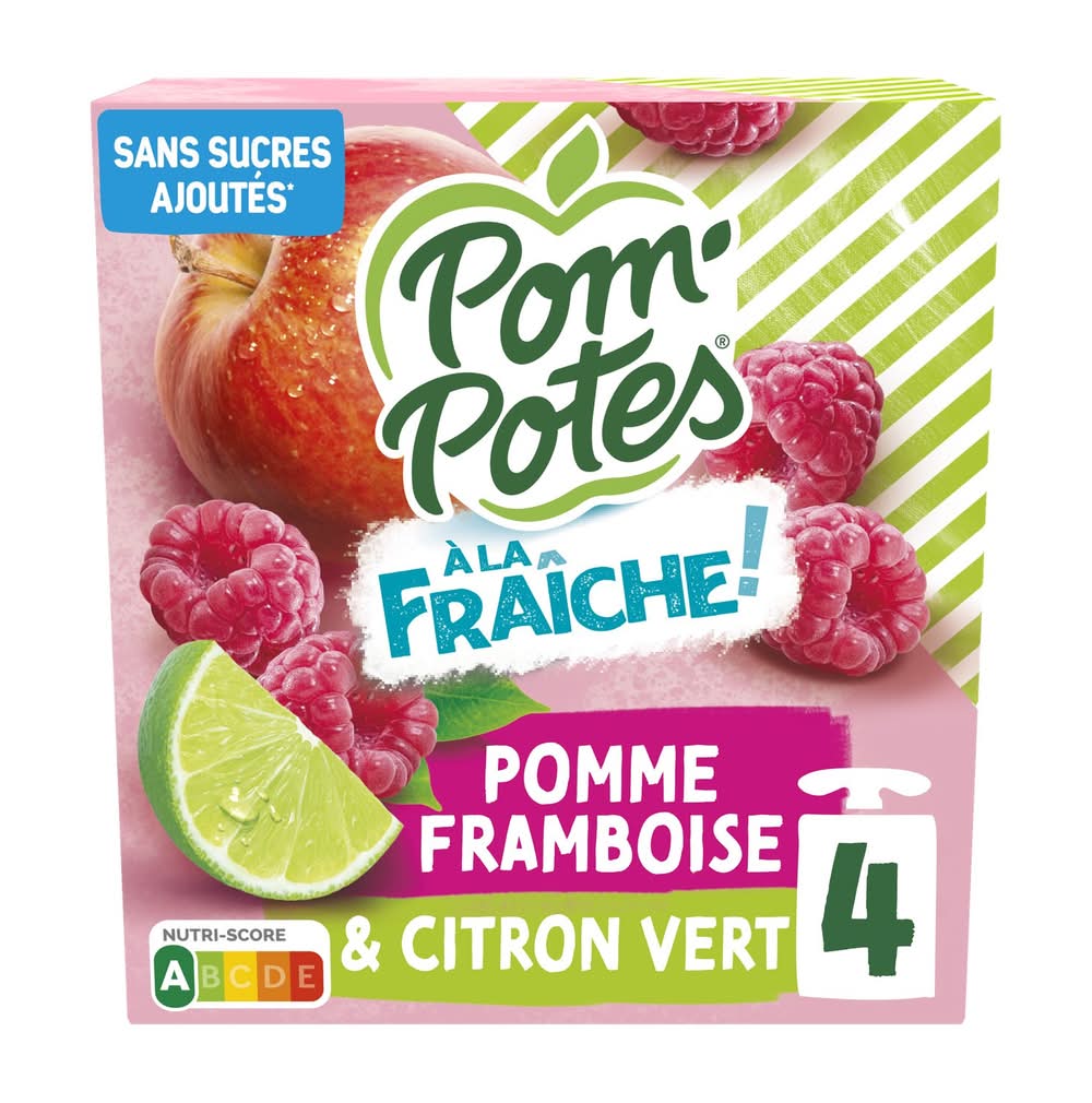 Pom'Potes - Compotes sans sucres ajoutés, pomme framboise & citron vert (4 x 90g)