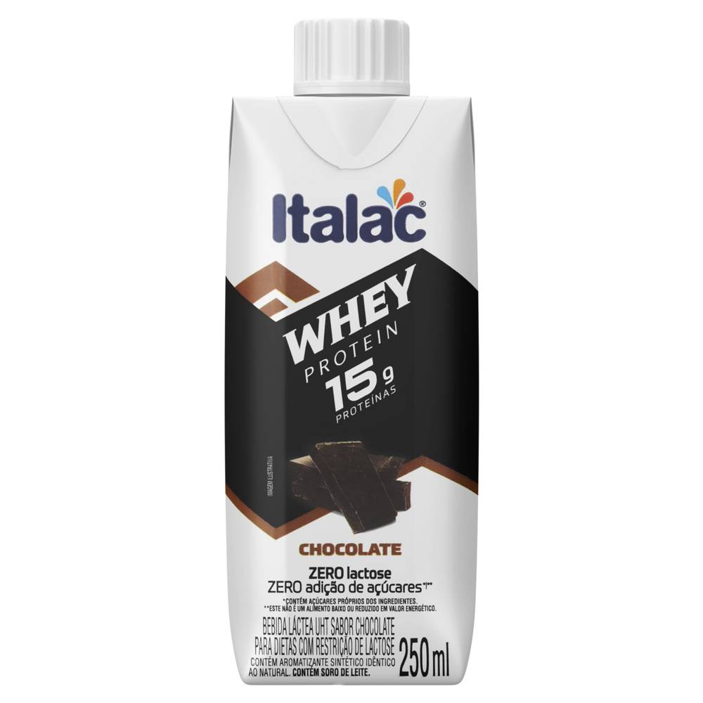 Italac bebida láctea uht whey protein 15g proteínas zero lactose (250 ml) (chocolate)