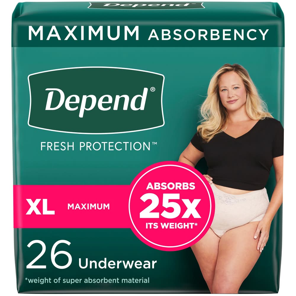 Depend Fresh Protection Adult Maximum Underwear, Women, XL, Blush (26 ct)
