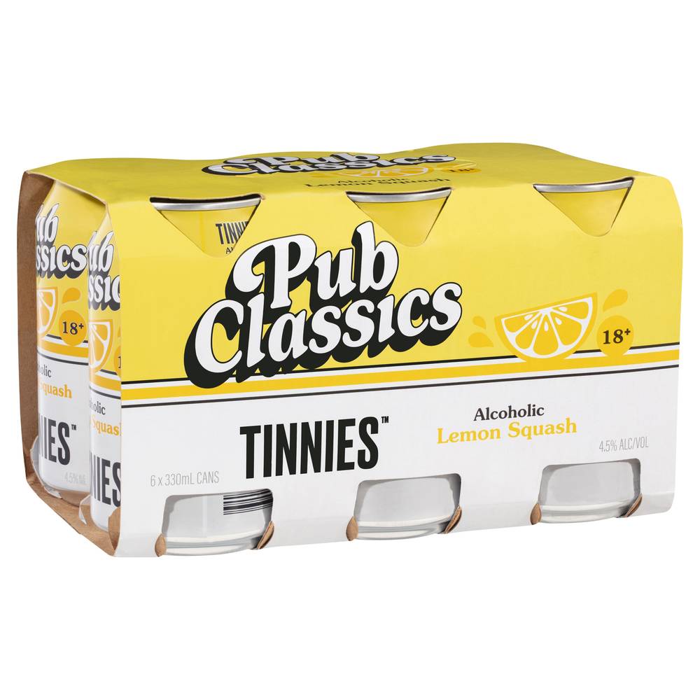Tinnies Pub Classics Alcoholic Lemon Squash Can 330mL X 6 pack