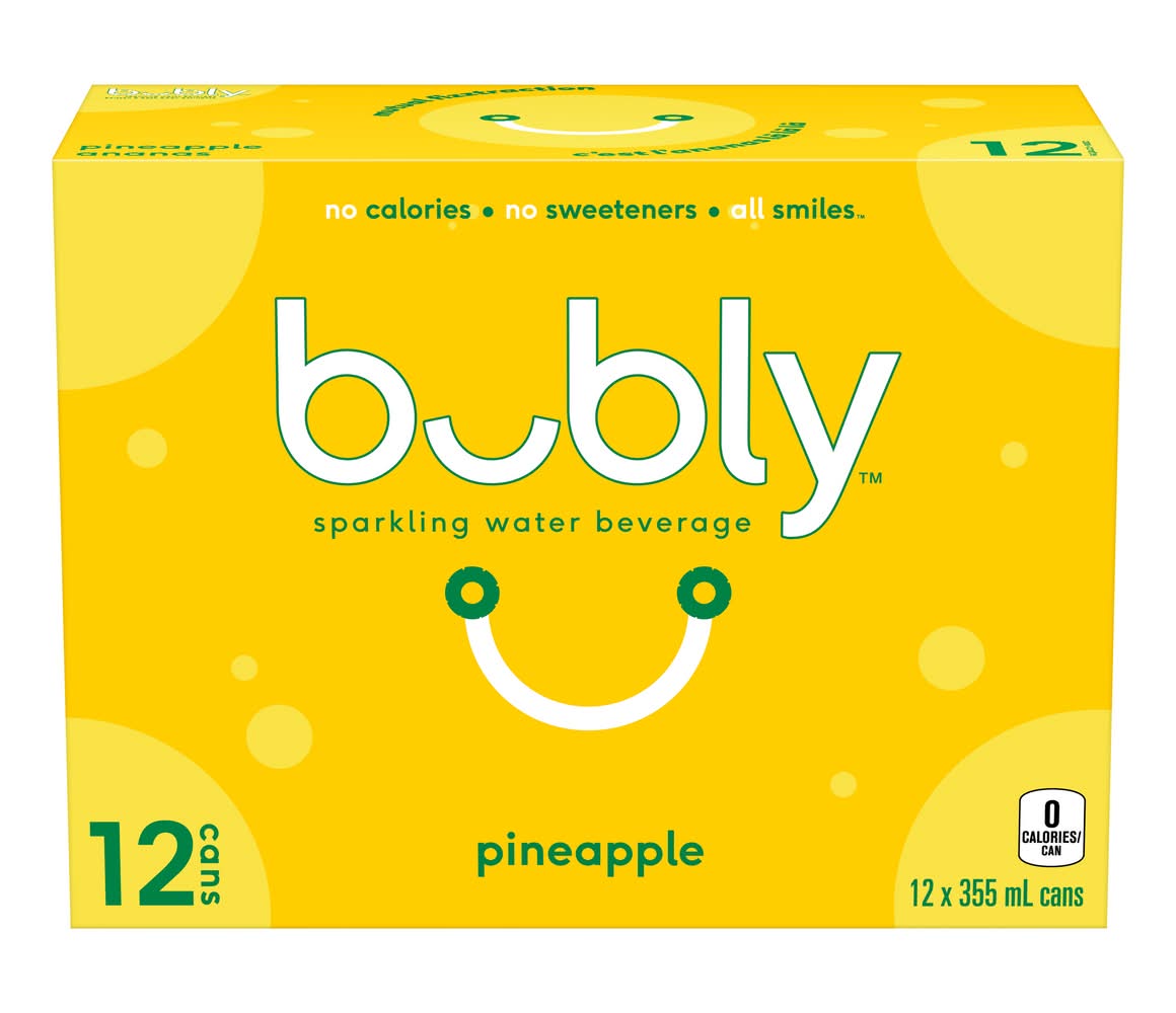 bubly Sparkling Water, Pineapple (12 x 355 ml)
